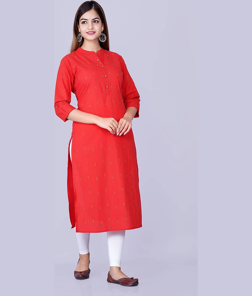 GlowWorld Cotton Printed Straight Women's Kurti - Red ( Pack of 1 )