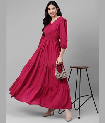 Femvy Women Crepe Solid Fit & Flare Dress ( Pink )