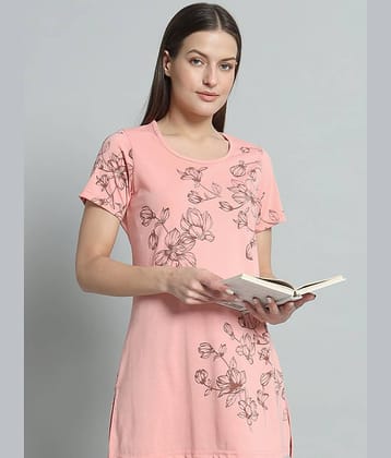 OGEN Women Cotton Blend Printed Regular Fit Round Neck T-Shirt ( Peach )