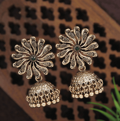 Antique Gold/Silver Plated Floral Peacock Design Hanging Beads Jhumki Earring- AER 3206