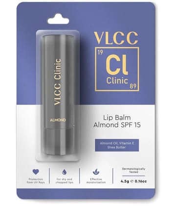 VLCC Clinic Lip Balm SPF 15 - Almond & Vitamin E - 4.5 g - SPF Protection Lip Balm With Almond