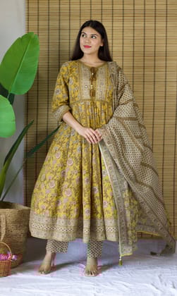 Mustard Bloom Anarkali Suit-S