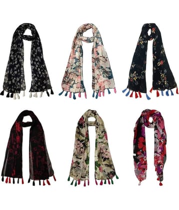 stolevilla Multi Printed Poly Cotton Yarn Stoles ( Pack of 6 )