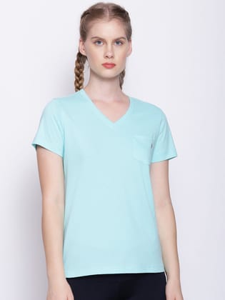 Womens Premium Cotton Solid V- Neck Half Sleeve T-Shirts-XS