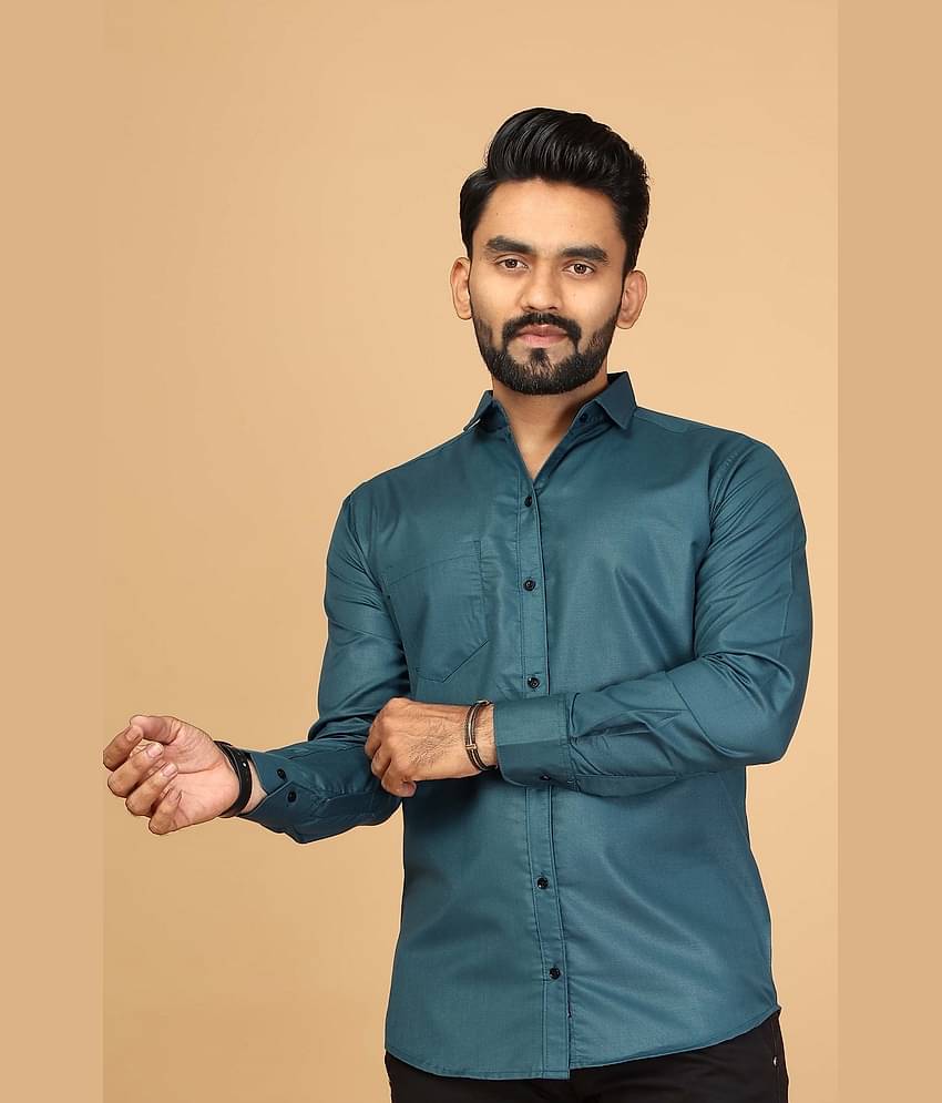 FABRIPPLE Viscose Regular Fit Solids Full Sleeves Men's Casual Shirt - Sea Green ( Pack of 1 )