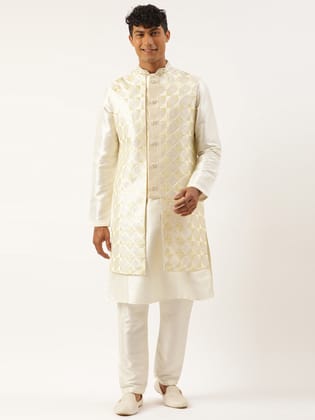 Cream  Embroiderd Layered Long Jacket-L/42