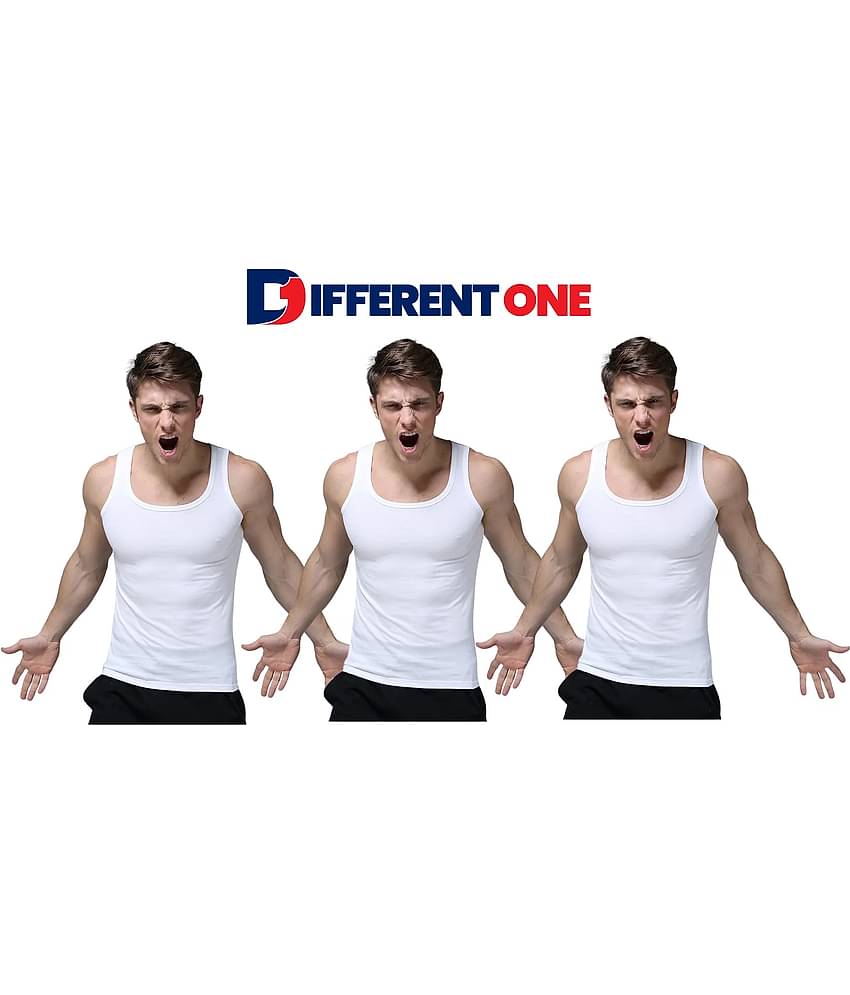 D1 DIFFERENT ONE Pack of 3 Cotton Basic Vest For Men ( White )