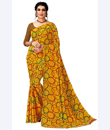 Kanooda Prints Georgette Printed Saree With Unstitched Blouse Piece ( Yellow )