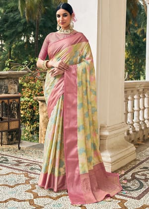 Blaze Yellow Woven Banarasi Organza Silk Saree