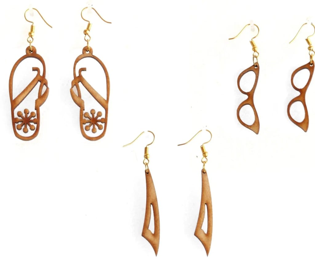 Handcrafted Wooden Earrings Set - 3 Pairs of Fun and Unique Designs