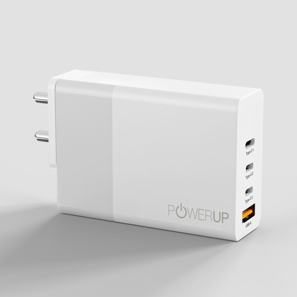POWERUP Max Charge 120W 3 PD Type C + USB QC 3.0 GaN Wall Charger - White