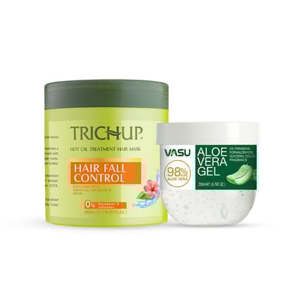 Trichup Hair Fall Control Hair Mask 500 ml with Aloe Vera Gel 200 ml – Herbal Hair & Skin Care Combo for Nourishment and Strength