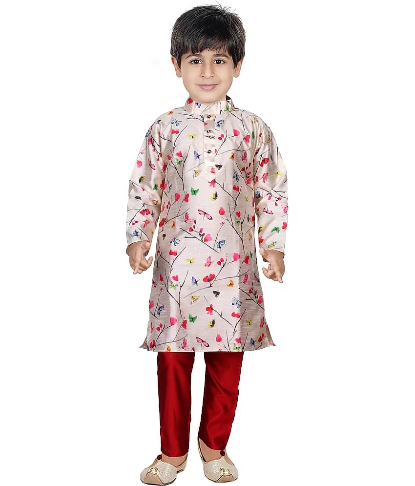 hrr Baby Boys Cotton Blend Solid - Pattern Kurta Pyjama Set ( Beige , Pack of 1 )