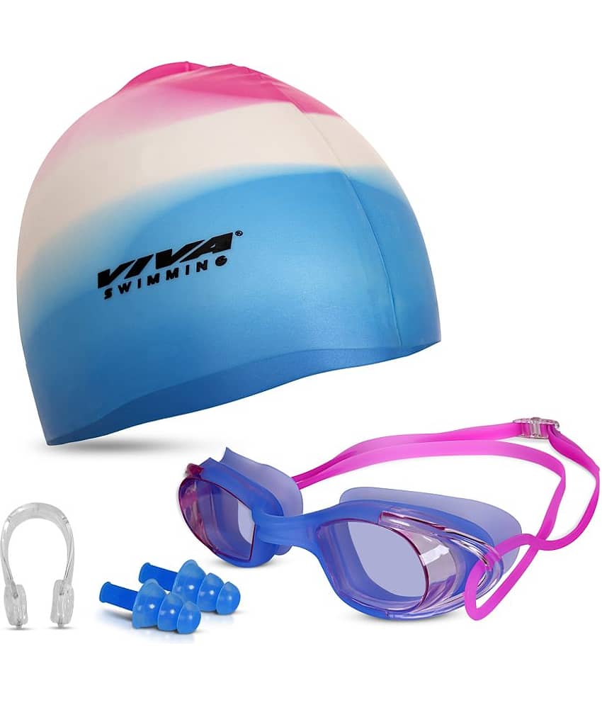 VIVA SWIMMING Combo 616 Swimming Goggles & Swimming Cap, 2 Ear Plug With Nose Clip Swimming Kit