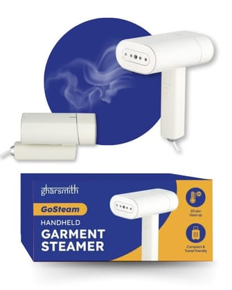 GharSmith Garment Steamer for Clothes, GoSteam Fast Iron Press, Powerful 1300watt, 30 sec Fast Heating, Compact & Foldable, 12 month warranty, 130ml Water Tank GharSmith Garment Steamer for Clothes, GoSteam Fast Iron Press, Powerful 1300watt, 30 sec Fast