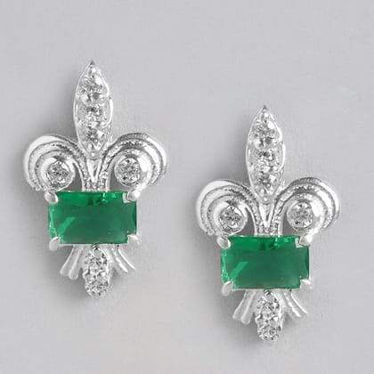 Silver Fleur De Lis Green Earring-Earring