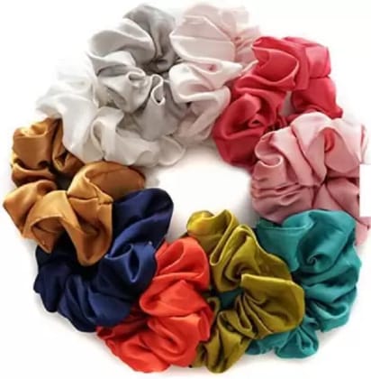 Elecsera Premium Silk Satin Scrunchies (Pack of 12) Head Band (Multicolor)