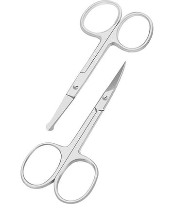 PACK OF 2 Curved and Rounded Portable Scissors School Home Office Art Supplies Accessories Facial Hair Scissors for Men - Mustache, Nose Hair & Beard Trimming Scissors, Eyebrows, Eyelashes, Ear Hair