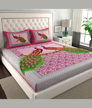 ABHACLOTHO Cotton 1 Double Bedsheet with 2 Pillow Covers ( Pink )