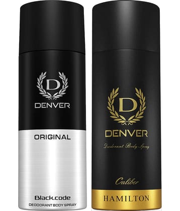 Denver Caliber & Black Code Original 150ml Each Deodorant Spray for Men 300 ml ( Pack of 2 )
