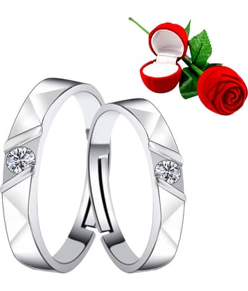 Silver Plated Adjustable Couple Rings Set for lovers Ring with 1 Piece Red Rose Gift Box  for Men and Women