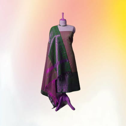 Ethnic Motif Unstitched Dress Material (Mauve & Green) | Traditional Silk Blend | Festive Wear