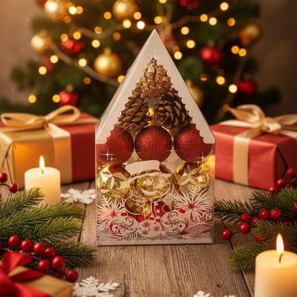 Coral Tree 12-Piece Hanging Christmas Ornament Set – 4 Style Mix of Red, Gold & Pinecones Coral Tree 12-Piece Hanging Christmas Ornament Set – 4 Style Mix of Red, Gold & Pinecones