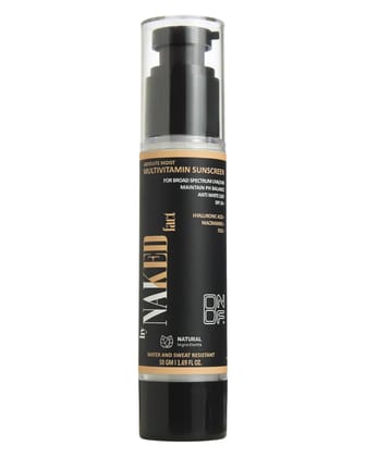 By NAKED fact Multivitamin SPF 50 Sunscreen with TiO2 & Niacinamide, Water-Light, Broad Spectrum UVA/UVB & Blue Light Protection, Prevents Tanning Non-Greasy,  No White Cast For Men & Women 50 g