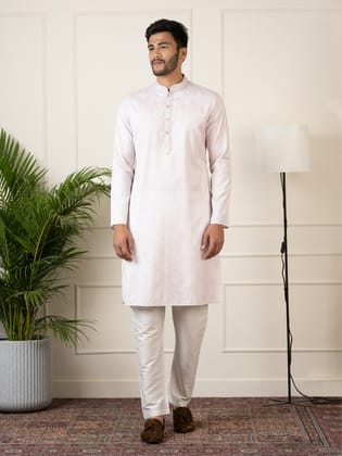 Baby Pink Jacquard Embroidered Kurta Set-S/38 / Kurta Churidaar Set