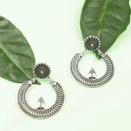 Oxidised Silver-Plated Circular Drop Earrings