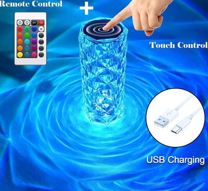 Crystal Touch Night Light (16 Colors) - Rose Diamond Table Lamp with Remote Control, USB Powered