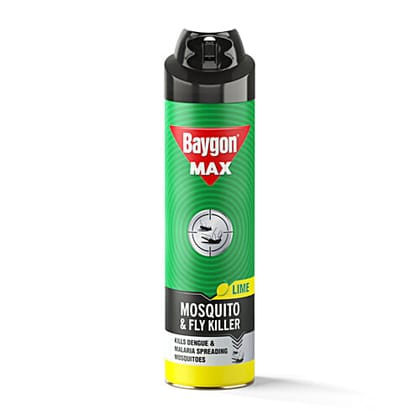 Baygon Max Mosquito & Fly Killer Spray - Lime Fragrance, Double Nozzle, 400 ml