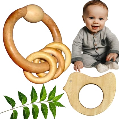 Natural Wooden Baby Teething Ring Set, Eco-Safe Rattle and Bird-Shaped Teether for Infants Natural Wooden Baby Teething Ring Set, Eco-Safe Rattle and Bird-Shaped Teether for Infants