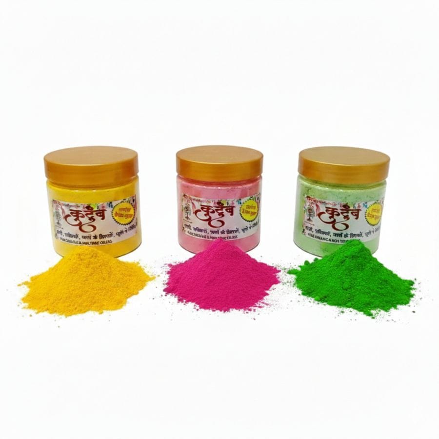 KUTUMB HERBAL HOLI ORGANIC GULAL PACK 0F 3 YELLOW,PINK,GREEN(600GM)-FREE 100 GRAM PACK