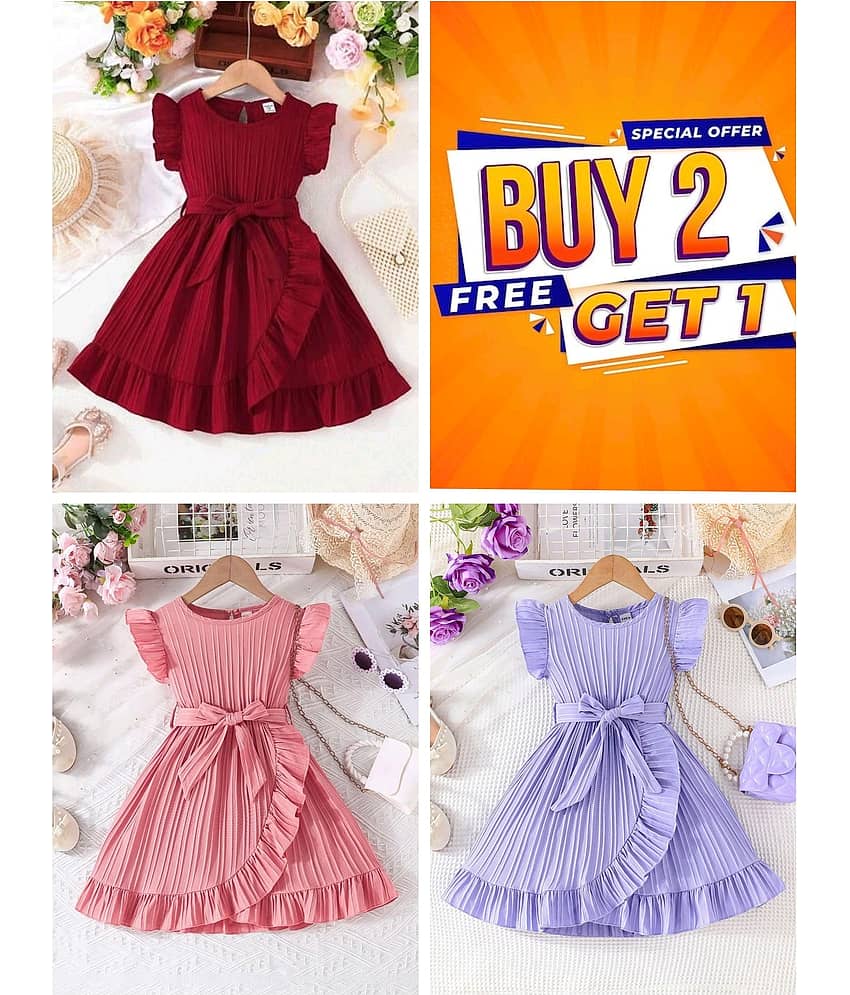 Mullick the designer Cotton Blend Frock For Girls ( Pack of 3 , Red,Peach,Lavender )