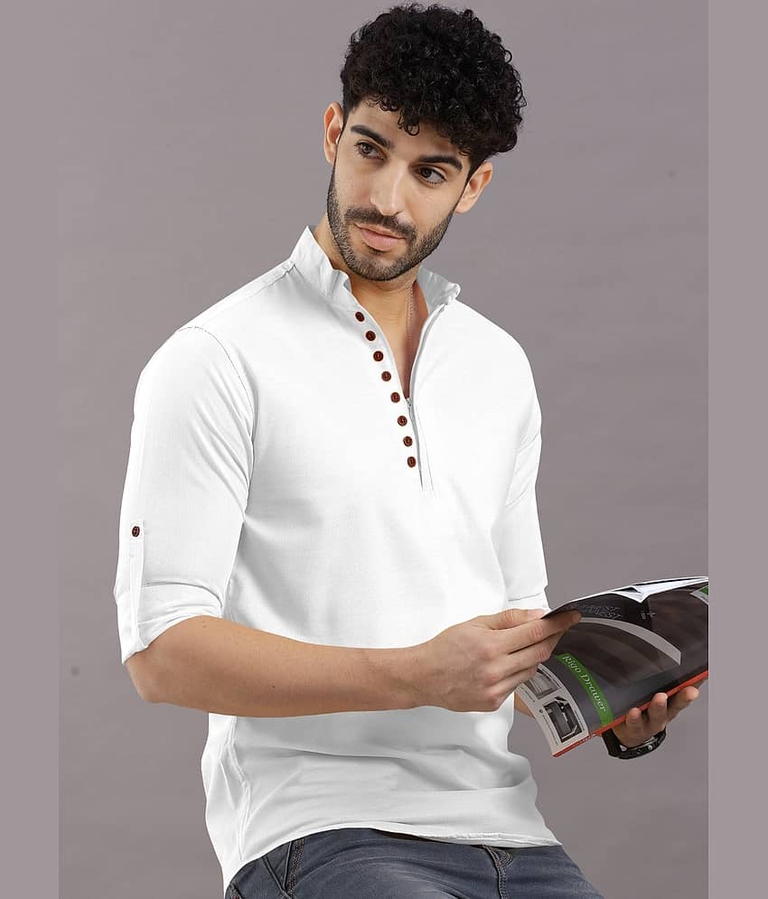 Ethnic Trendz White Cotton Blend Men's Regular Kurta ( Pack of 1 )