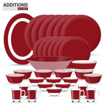 Pack of 33 Pcs Made in United Arab Emirates(UAE) French style sodalime glass SIMPLY RED Dinner Set-RED