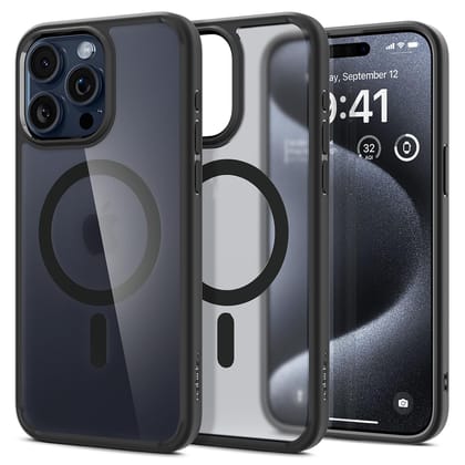 Spigen Ultra Hybrid MagFit Back Cover Case for iPhone 15 Pro, MagSafe Compatible, Air Cushion Technology - PC+TPU | Frost Black Spigen Ultra Hybrid MagFit Back Cover Case for iPhone 15 Pro, MagSafe Compatible, Air Cushion Technology - PC+TPU | Frost Blac