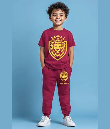 Trampoline Pack of 1 Boys Cotton Blend T-Shirt & Pants Set ( Maroon )