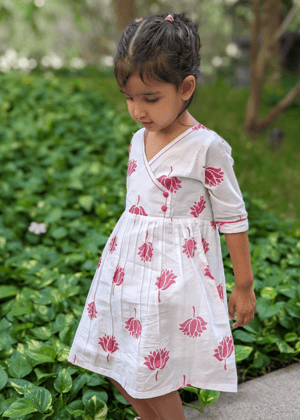 Cotton Malmal Dress | Indian Lotus, Pink | 0-12Y-0-6M