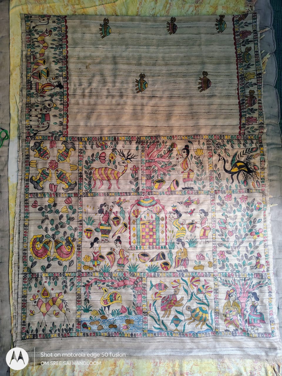 Tussar Kosa Silk Saree with Jharkhandi Sohrai Hand Painting