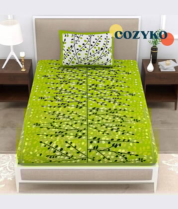 COZKO Cotton 1 Single Bedsheet with 1 Pillow Cover ( Green )