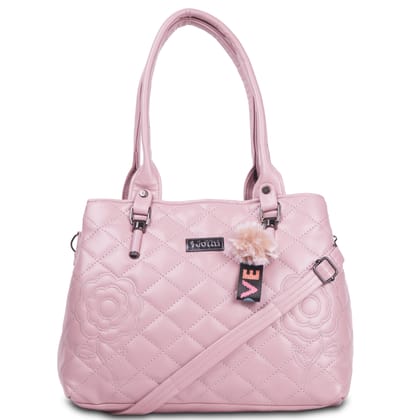 Jothi Ruby Premium Womens Handbag | Quilted Diamond Synthetic Leather Tote | Multi-Compartment Zip Closure | Matte Finish | Soft Base | Lightweight & Durable | Dusty Pink