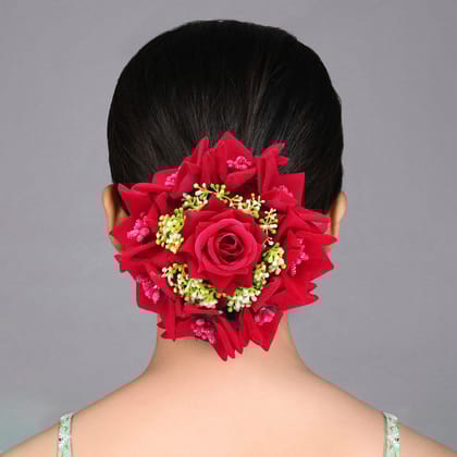 Rani Color Rose Flower Hair juda//Bun (HRP269RNI)-Default Title / rani / Synthetic