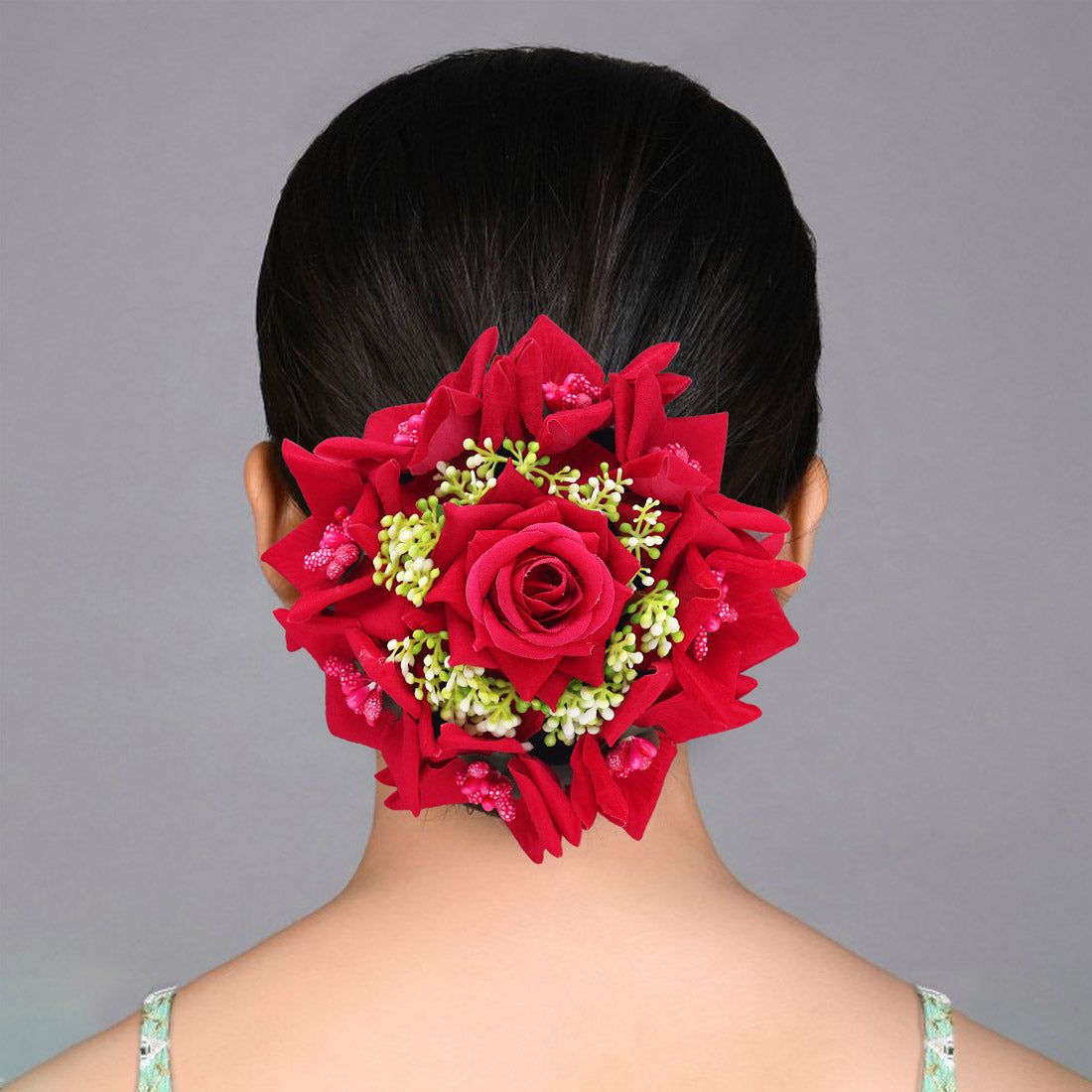 Rani Color Rose Flower Hair juda//Bun (HRP269RNI)-Default Title / rani / Synthetic