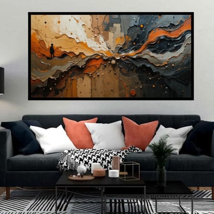 Luminary Solitude’s Horizon–Surreal Landscape Museum-Quality Cotton Canvas Handprint for Reading Nook Décor | Frame Size (127 X 69 Cm) | Frame Type (Black) | 5-Year Warranty
