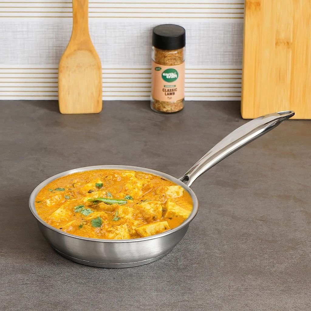 Femora Bottom Triply Stainless Steel 2 Pc Cookware Set, 24 cm Indian Kadai, 20 cm Frypan, Even and Fast Heating, Induction Bottom, Gas Ready, Silver