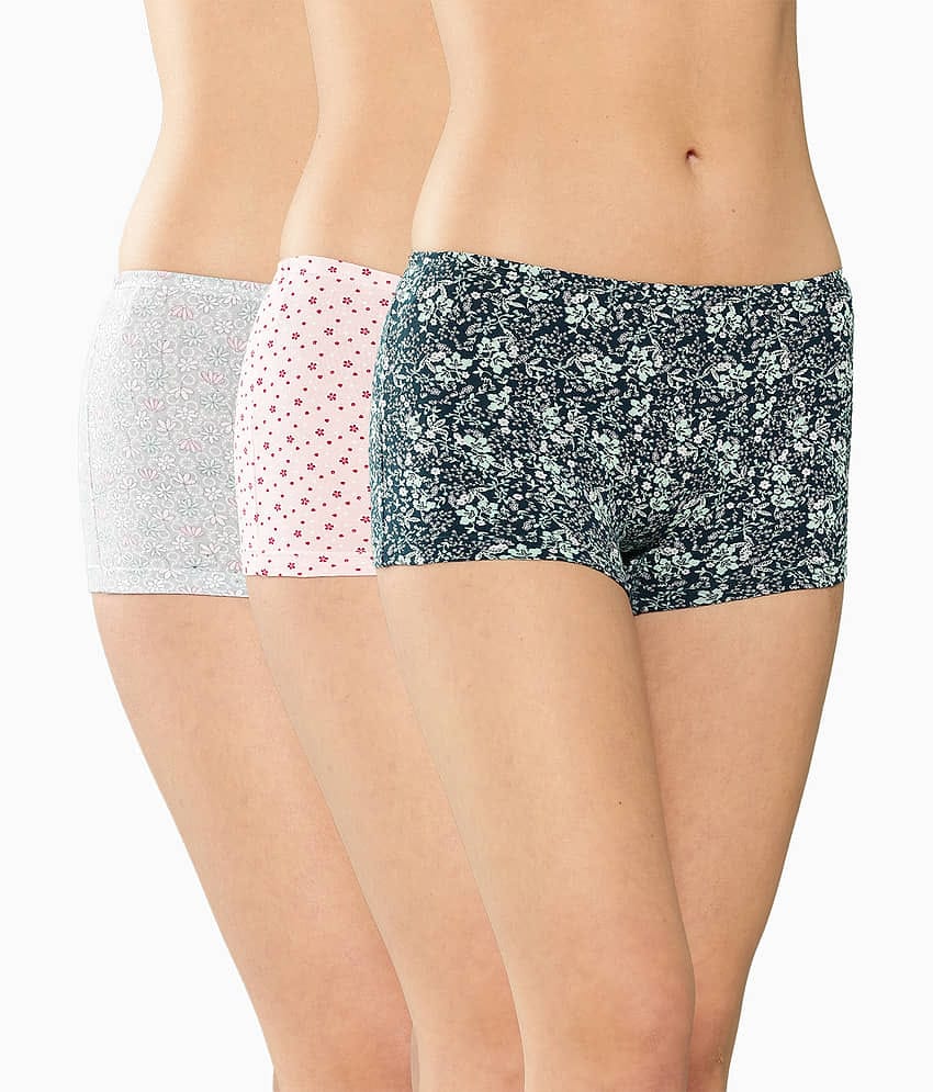 Leading Lady Pack of 3 Cotton Blend Boys Short For Women ( Navy Blue )