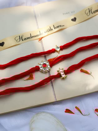 Arihan Red Kundan Rakhi - Set of 3-Red