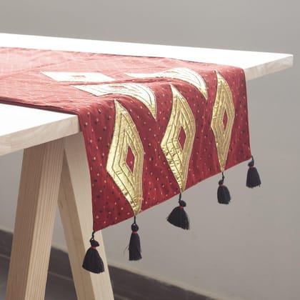Ajrakh Table Runner-12inches x 60inches / Red Black & Gold / 100% Cotton